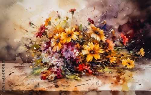 Wallpaper Mural Abstract field flowers, watercolor painting. Generative AI technology. Torontodigital.ca