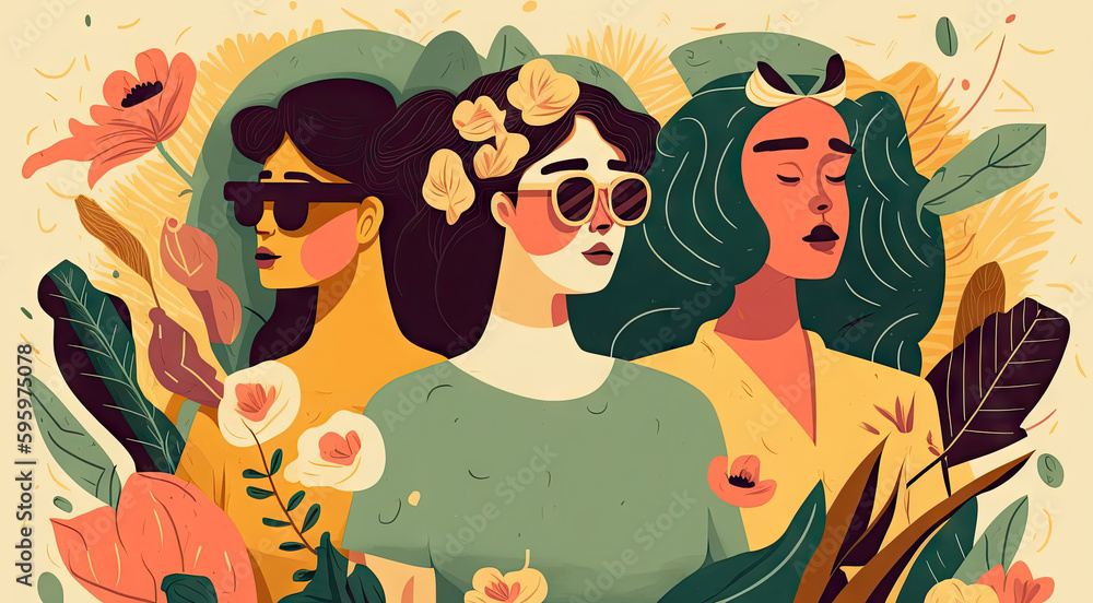 Female power and diversity concept art in flat style, generative ai illustration