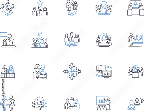 Posse line icons collection. Friends, Crew, Gang, Squad, Allies, Entourage, Tribe vector and linear illustration. Cohort,Pack,Team outline signs set