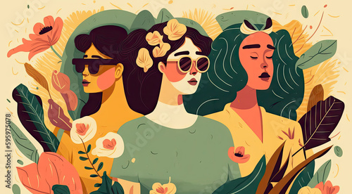 Female power and diversity concept art in flat style, generative ai illustration