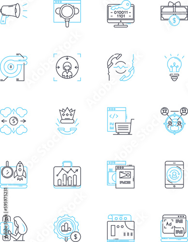 Social media design linear icons set. Typography, Branding, Layout, Graphics, Animations, User Interface, Infographics line vector and concept signs. Thumbnails,Collages,Filters outline illustrations