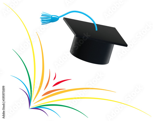 Graduation Cap  with Colorful Firework