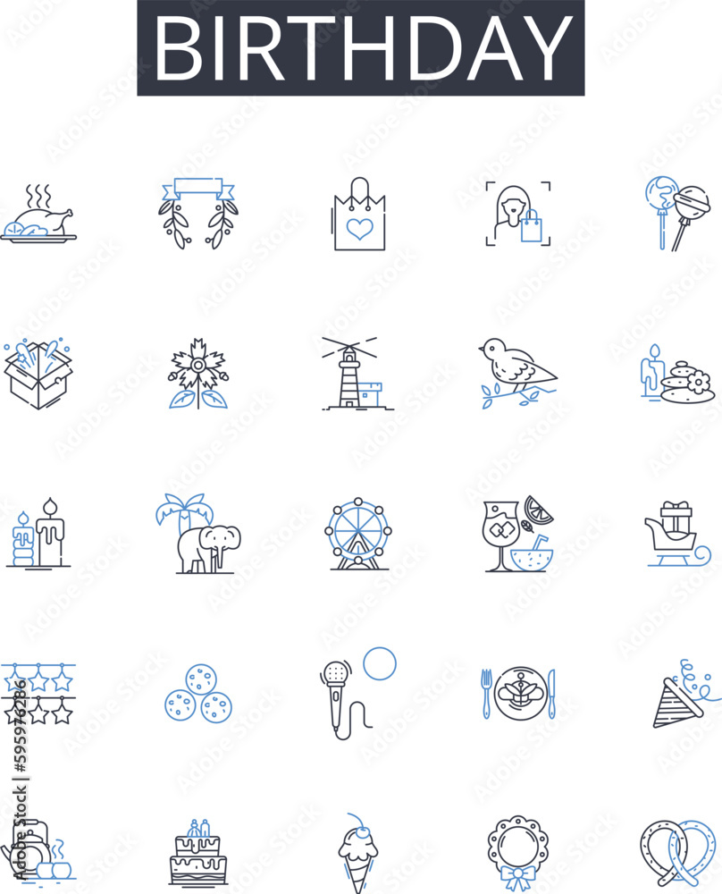 Birthday line icons collection. Birth anniversary, , , , , , vector and linear illustration. ,, outline signs set