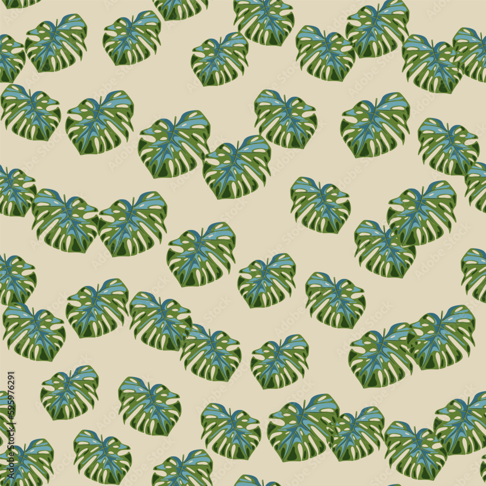 Fototapeta premium Monstera leaves seamless pattern. Exotic jungle plants endless wallpaper. Leaf background. Hawaiian rainforest floral backdrop.