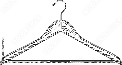 Wooden coat hanger in vintage engraved style. Sketch of coat hanger.