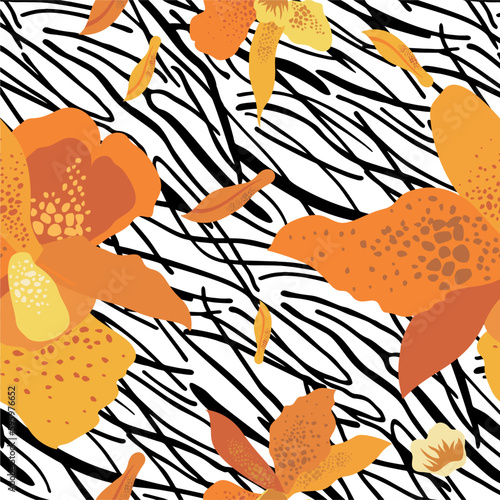 Seamless pattern with large flowers. Patterns for fabric decoration.