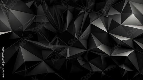Abstract low poly background of triangles in dark black colors, generative AI.