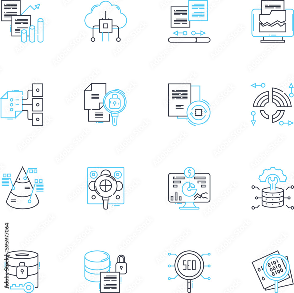 Record keeping linear icons set. Database, Ledger, Archive, Logs, Memo, Repository, Storage line vector and concept signs. Recordings,Catalogue,Diary outline illustrations Record keeping linear icons set. Database, Ledger, Archive, Logs, Memo, Repository, Storage line vector and concept signs. Recordings,Catalogue,Diary outline illustrations