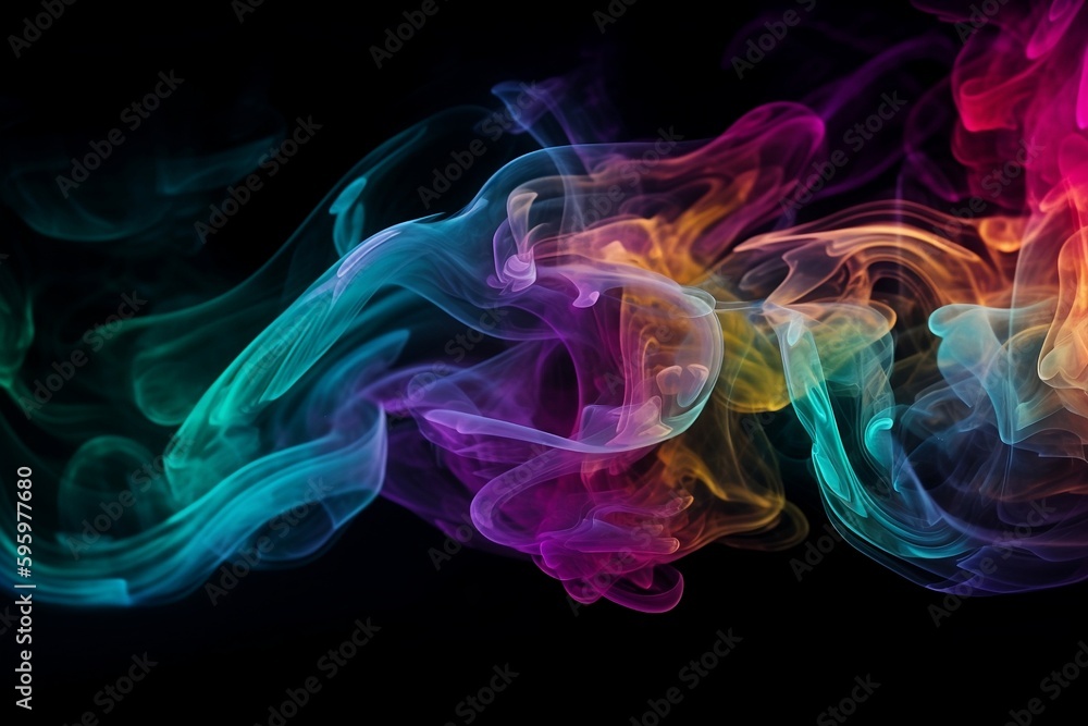Smoke effect on a black background, bright colors, abstract. Generative Ai