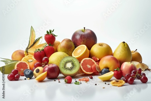 Various fruits on white background in 3D. Generative AI