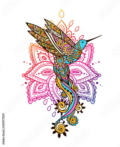 Hummingbird zen ornament mandala. Vector illustration. Colibri