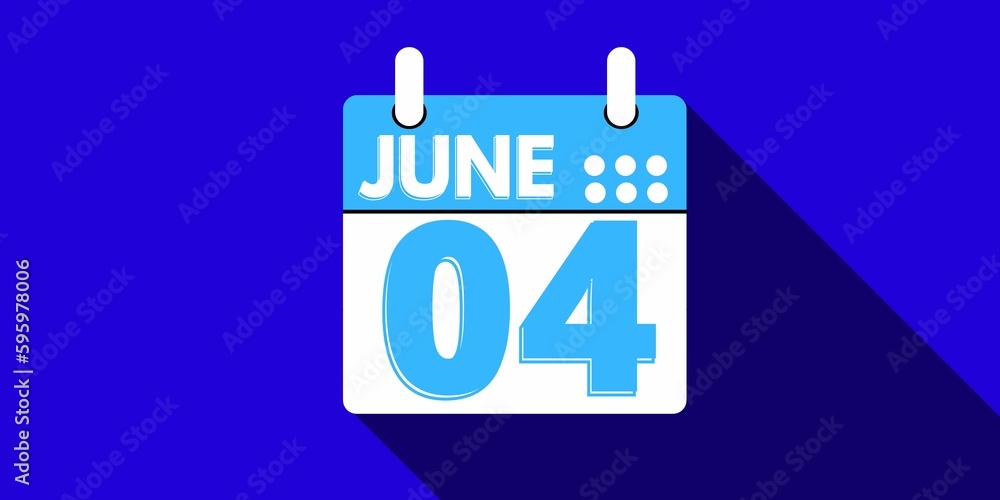 04 june. calendar with the day four of the month of june in blue color and background blue 04 june. calendar with the day four of the month of june in blue color and background blue