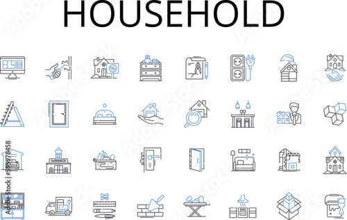 Household line icons collection. Domestic, Residential, Family-owned, Private, Homely, Personal, Inhabited vector and linear illustration. Home-based,Domiciliary,Homey outline signs set