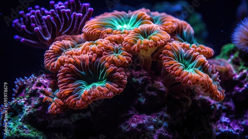 coral reef in aquarium. Created with generative technology.