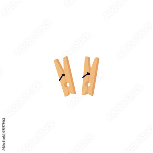 Wooden clothespins cartoon icon or symbol flat vector illustration isolated.