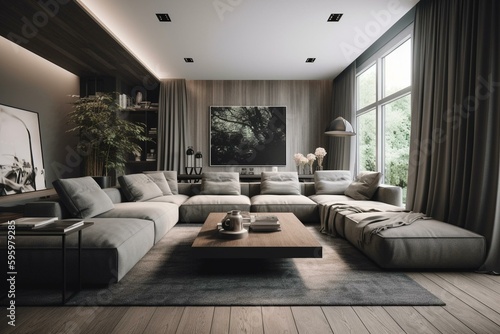 Contemporary living room design concept. Generative AI © Gabriela
