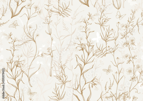 Decorative flowers and leaves in art nouveau style, vintage, old, retro style. Border, frame, template for product label, cosmetic packaging. Easy to edit. Vector illustration. In art nouveau style.