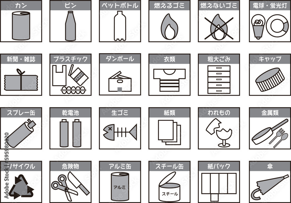 ゴミの分別のアイコンのイラストセット Stock Vector | Adobe Stock
