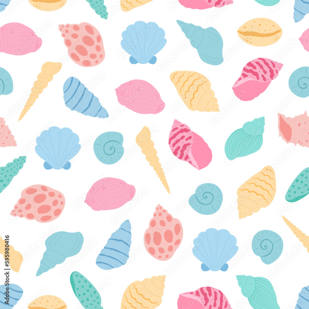Seamless pattern sea shells vector illustration