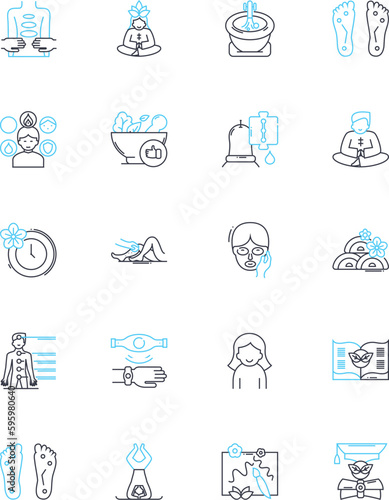 Integrative medicine linear icons set. Holistic, Alternative, Complementary, Wellness, Naturopathy, Herbalism, Acupuncture line vector and concept signs. Homeopathy,Ayurveda,Chiropractic outline