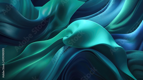 Abstract blue and green wavy liquid background. 3d render illustration