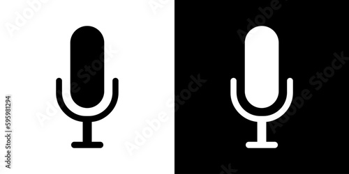 Microphone linear icons set. Equipment for karaoke and podcast. Music record symbol.