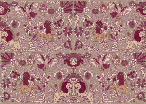 Classical luxury old fashioned royal decoration, historical ornament with lions, griffons and eagle Seamless pattern, background. Vector illustration.