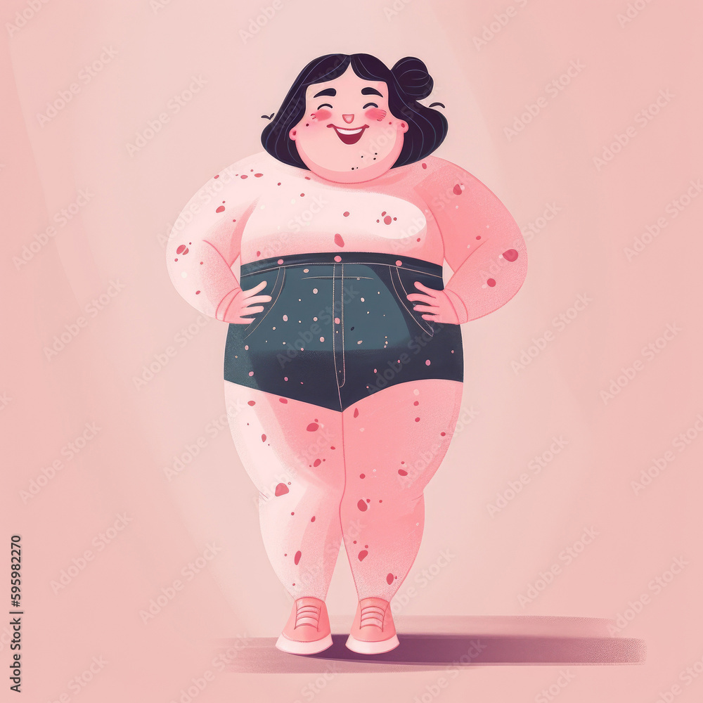 Body positivity, young overweight looking teenage with pink short hair ...