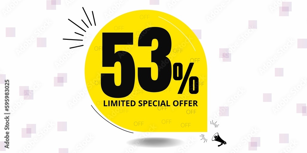 Fototapeta premium 53% off limited special offer. Banner with fifty three percent discount on a yellow round tag