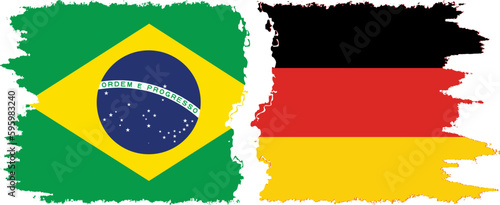Germany and Brazil grunge flags connection vector