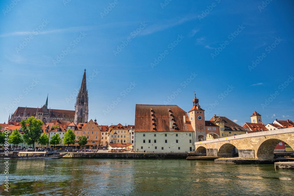 Regensburg Germany, city skyline at Old Town Altstadt and Danube River