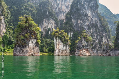 Mountain lake view with tropical forest at Sam Klur mountain Khaosok National Park, Surat Thani Thailand nature landscape