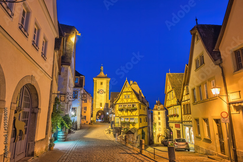 Rothenburg ob der Tauber Germany, night city skyline at Plonlein the Town on Romantic Road of Germany photo