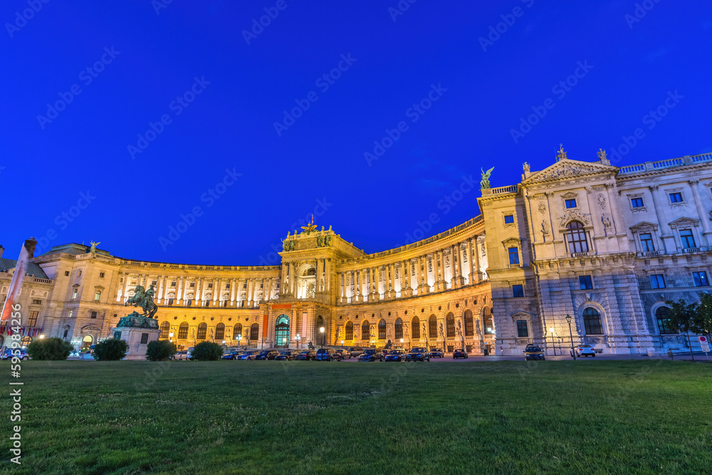 Vienna, Austria - June 24, 2015: night city skyline at The Hofburg palace
