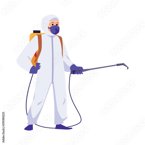 Pest control disinsector or disinfector worker vector illustration isolated.