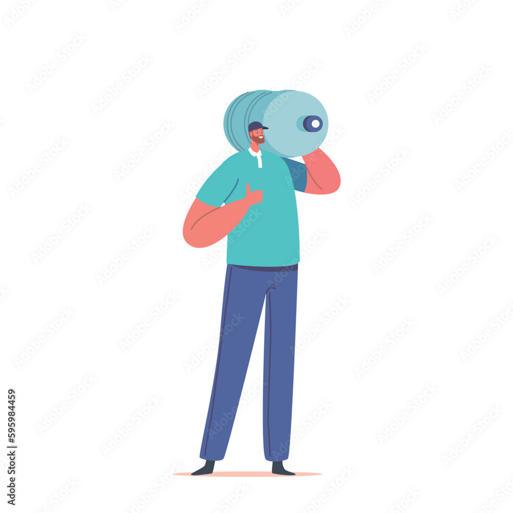 Water Delivery Worker Carrying Water Balloon On Shoulder, Providing Clean Drinking Water To Homes And Businesses