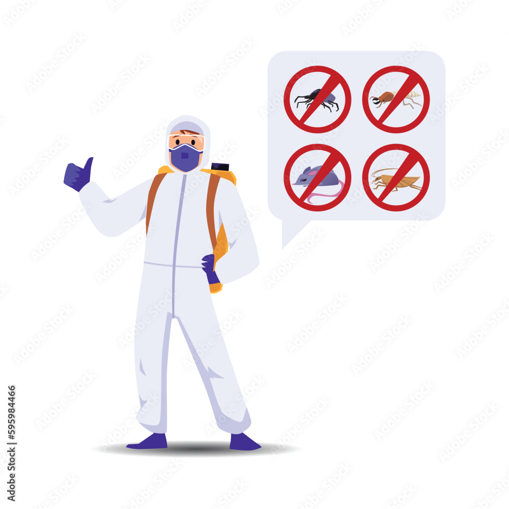 Pest control service exterminator, flat vector illustration isolated on white background.