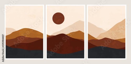 Abstract mountain landscape collage. Modern boho horizon hills panorama, geometric nature wallpaper. Vector minimal set © Studio Cantath