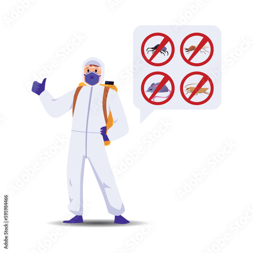 Pest control service exterminator, flat vector illustration isolated on white background.