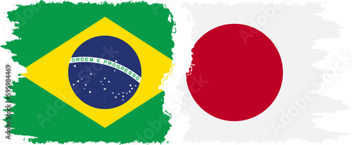 Japan and Brazil grunge flags connection vector