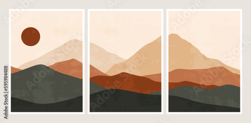 Abstract mountain landscape collage. Modern minimalist horizon panorama, geometric nature wallpaper. Vector boho set © Studio Cantath
