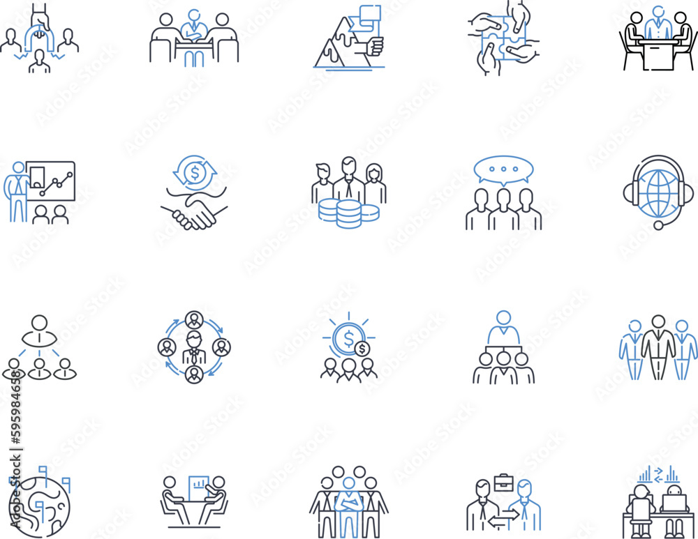 Cooperation line icons collection. Unity, Teamwork, Collaboration, Partnership, Alliance, Synergy, Coexistence vector and linear illustration. Accord,Union,Mutualism outline signs set