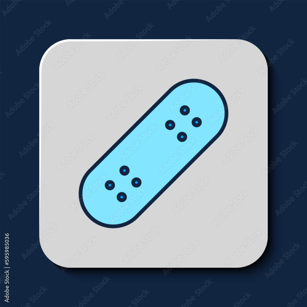 Filled outline Skateboard icon isolated on blue background. Extreme sport. Sport equipment. Vector Filled outline Skateboard icon isolated on blue background. Extreme sport. Sport equipment. Vector
