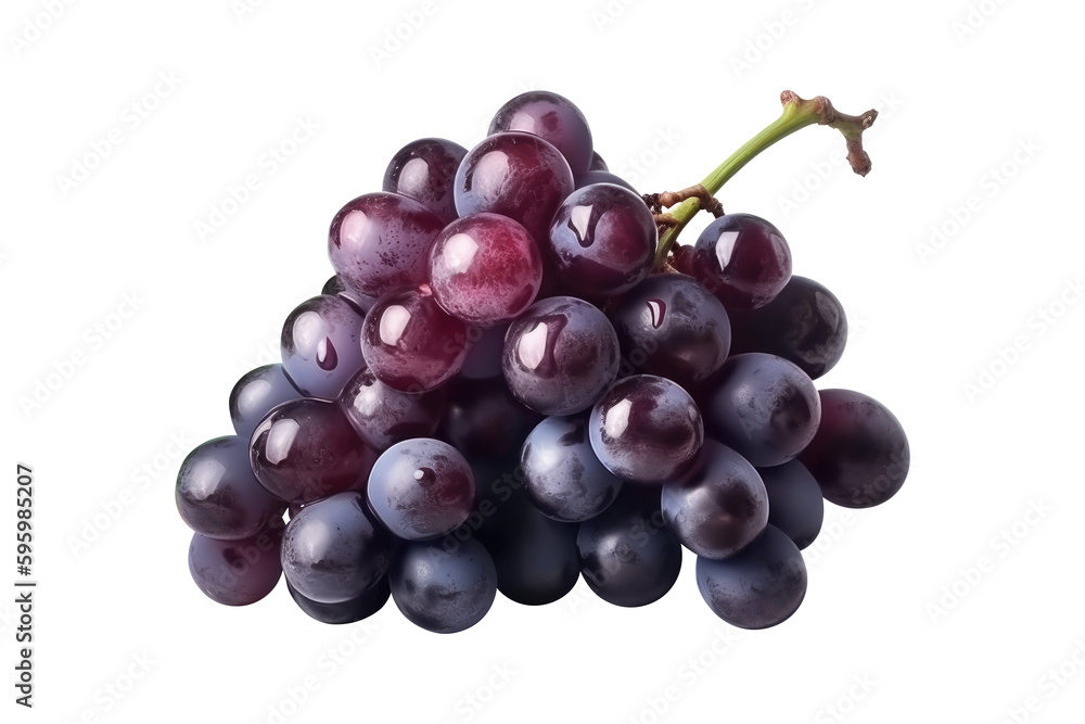 Blue grapes bunch isolated on white background. Generative AI Blue grapes bunch isolated on white background. Generative AI