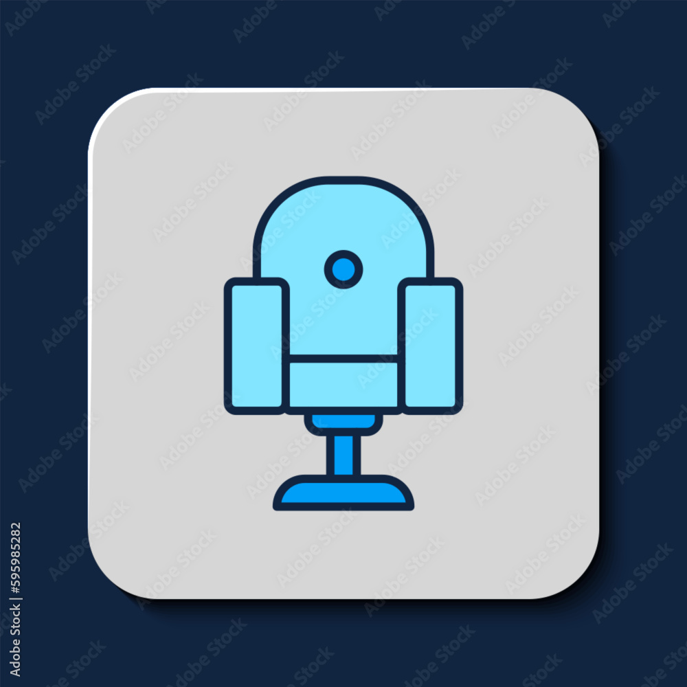 Filled outline Director movie chair icon isolated on blue background. Film industry. Vector Filled outline Director movie chair icon isolated on blue background. Film industry. Vector