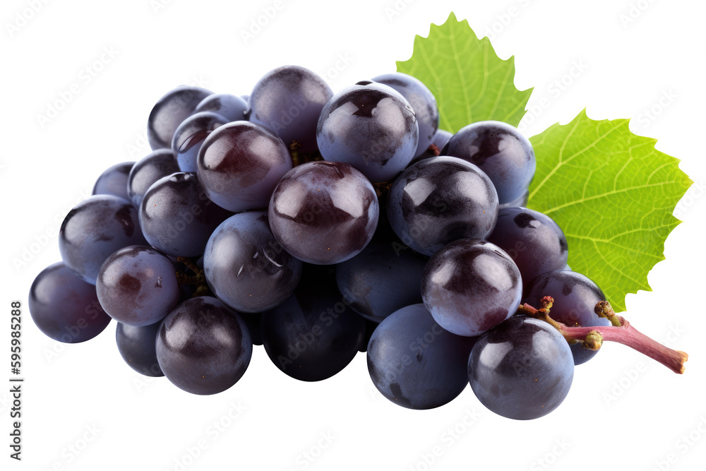 Blue grapes bunch isolated on white background. Generative AI Blue grapes bunch isolated on white background. Generative AI