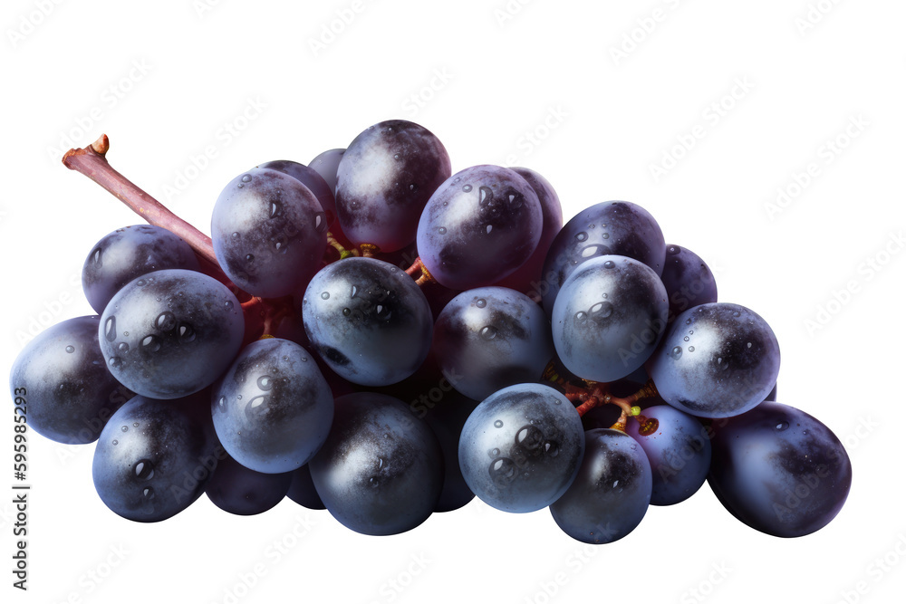 Fototapeta premium Blue grapes bunch isolated on white background. Generative AI