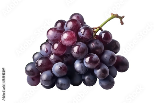 Blue grapes bunch isolated on white background. Generative AI