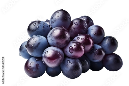 Blue grapes bunch isolated on white background. Generative AI