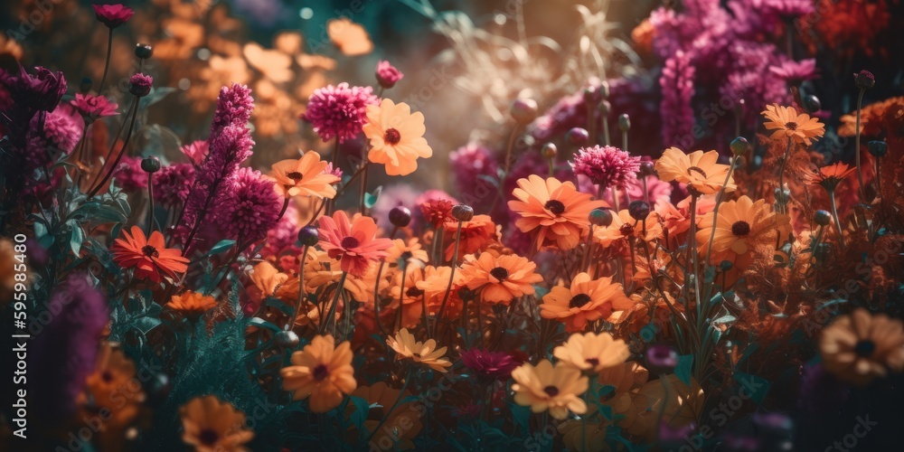 summer or spring morning nature background with fresh wild flowers